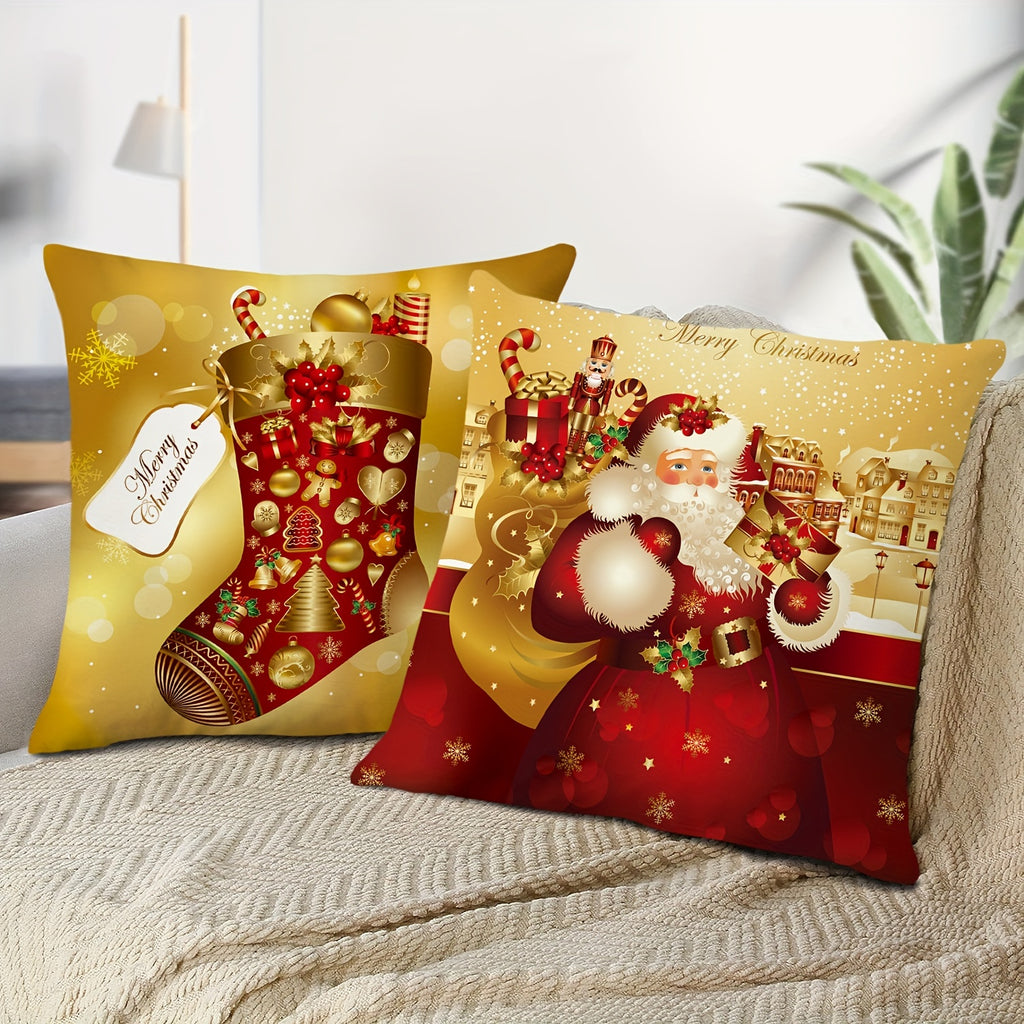 4pcs Double-Sided Print Christmas Pillow Covers, 18*18Inch Merry Christmas Nutcracker Pillow Cases, Christmas Velvet Golden Red Xmas Holiday Pillow Covers Set Of 4, For Couch Sofa Living Room Outdoor Christmas Home Decoration