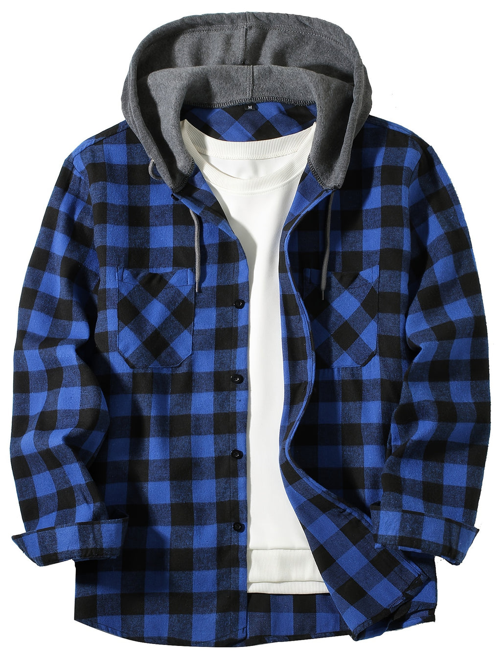 Stylish Casual Men's Classical Plaid Design Hooded Long Sleeve Shirts Top For Outdoor Spring And Fall