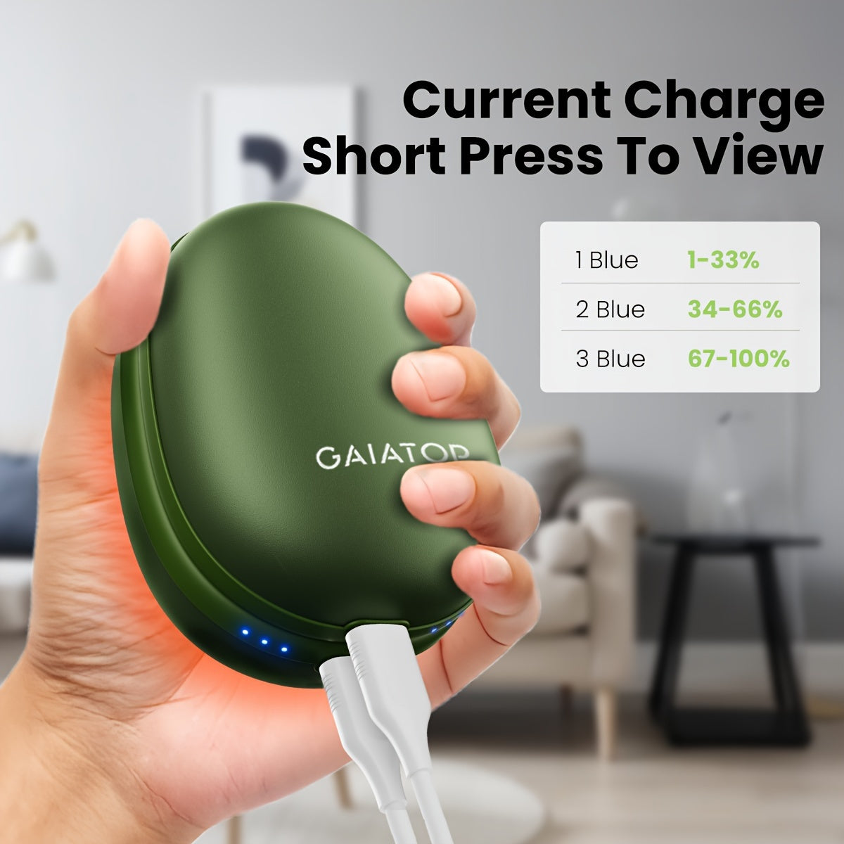 2pcs Magnetic Hand Warmers, 4000mAh Rechargeable Hand Warmer, 3 Heat Settings Electric Pocket Portable Hand Heater Gifts For Women, Men, Outdoor, Camping, Hunting Green