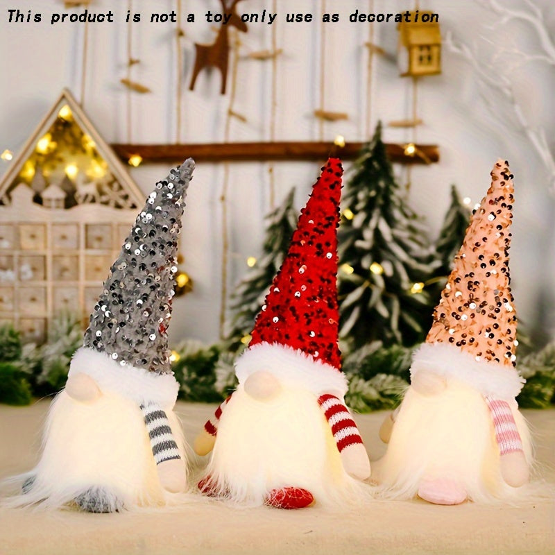 3pcs Rudolph Christmas Doll Ornaments - Glowing Faceless Figures with Sequins and Lights - Festive Window Decorations for Home, Living Room, Bar, Cafe, and Holiday Season