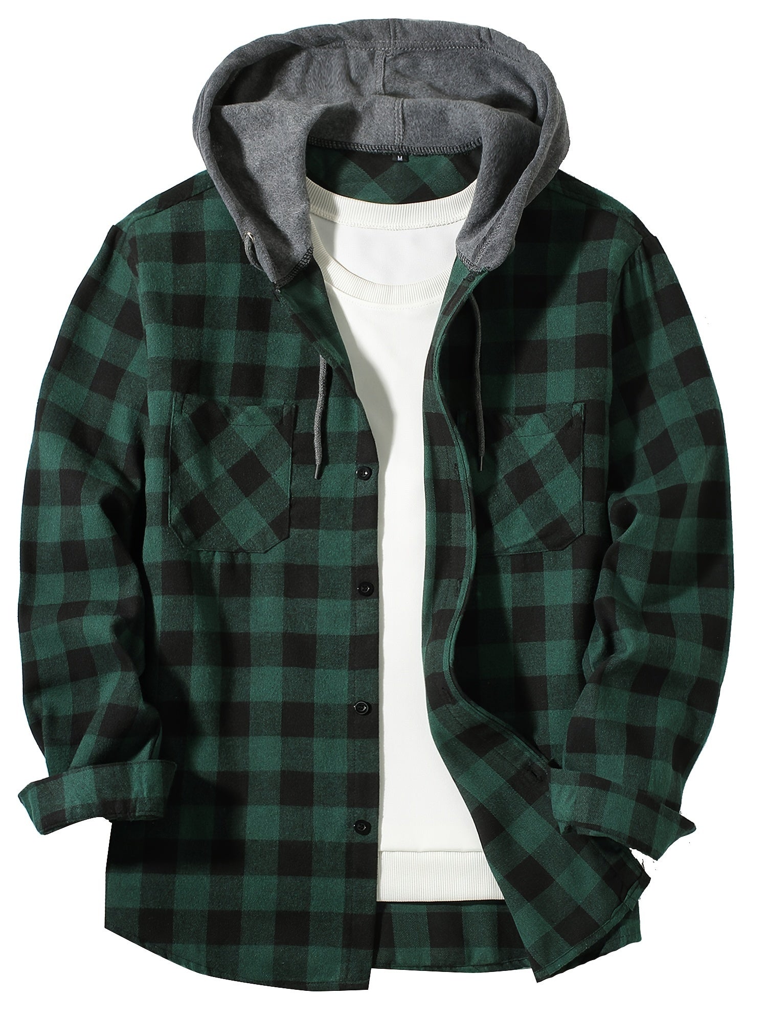 Stylish Casual Men's Classical Plaid Design Hooded Long Sleeve Shirts Top For Outdoor Spring And Fall