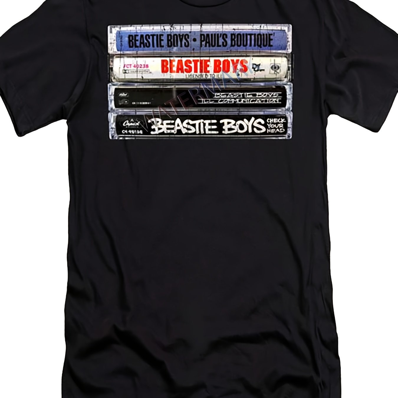 1pc Beastie Boys Paul'S Boutique Graphic Tee, Men'S Casual Cotton T-Shirt with Slight Stretch, Crew Neck, All-Season Knit Fabric, Regular Fit - Black