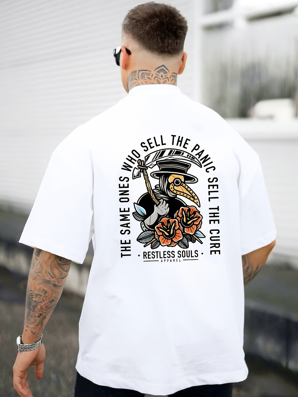 Raven Doctor Print Men's Short Sleeve T-Shirts, Comfy Casual Elastic Crew Neck Tops For Men's Outdoor Activities