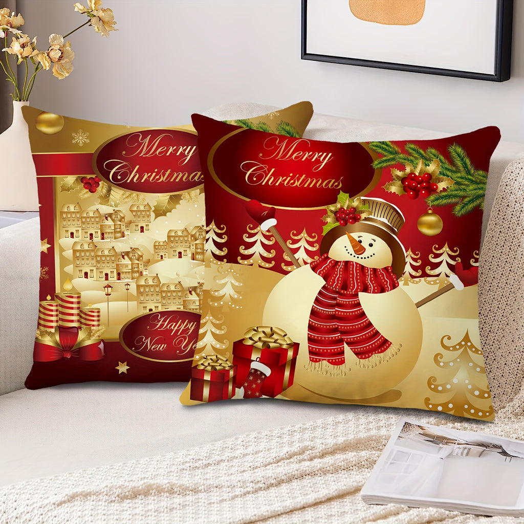 4pcs Double-Sided Print Christmas Pillow Covers, 18*18Inch Merry Christmas Nutcracker Pillow Cases, Christmas Velvet Golden Red Xmas Holiday Pillow Covers Set Of 4, For Couch Sofa Living Room Outdoor Christmas Home Decoration