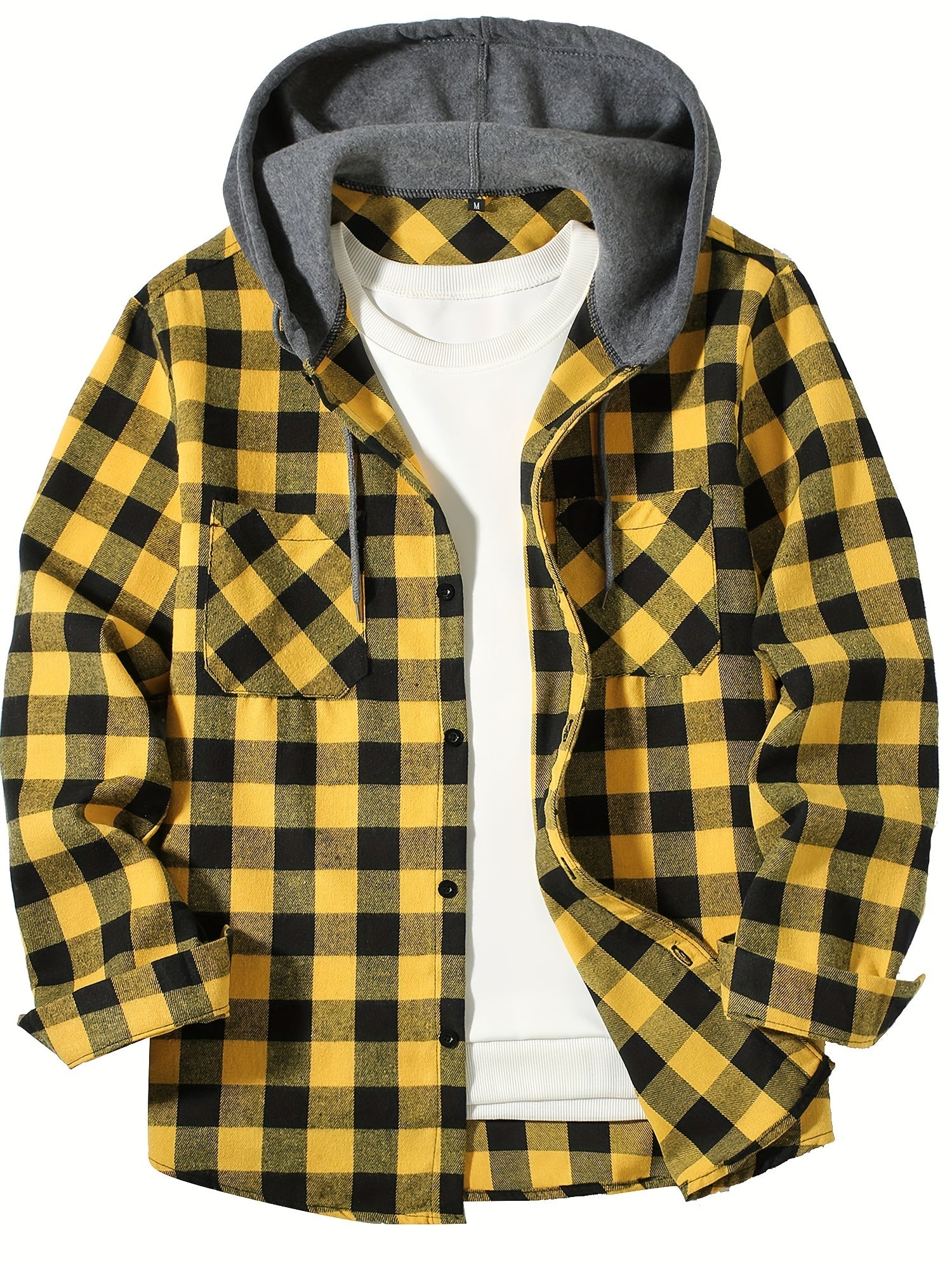 Stylish Casual Men's Classical Plaid Design Hooded Long Sleeve Shirts Top For Outdoor Spring And Fall