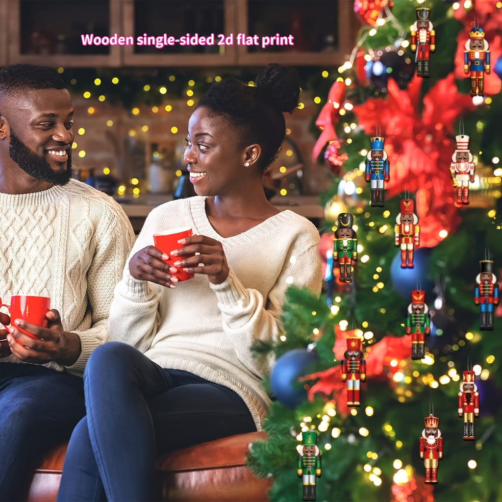 12pcs Nutcrackers Ornaments Hanging Tree Decorations King And Soldier Nutcracker Black Figures Nutcracker Ornaments For Tree