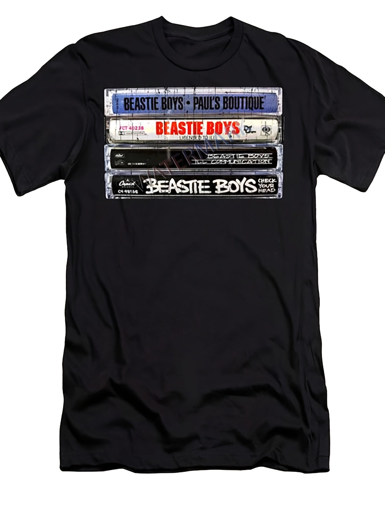 1pc Beastie Boys Paul'S Boutique Graphic Tee, Men'S Casual Cotton T-Shirt with Slight Stretch, Crew Neck, All-Season Knit Fabric, Regular Fit - Black