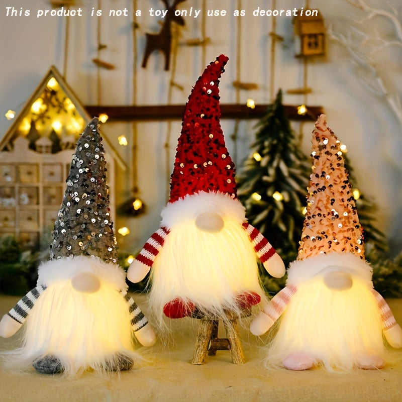 3pcs Rudolph Christmas Doll Ornaments - Glowing Faceless Figures with Sequins and Lights - Festive Window Decorations for Home, Living Room, Bar, Cafe, and Holiday Season