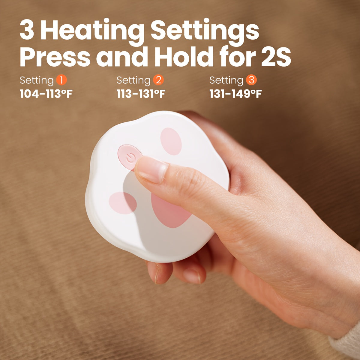 GAIATOP 2pcs Cute Cat Paw Hand Warmers - Portable, Rechargeable USB-C, Magnetic, Perfect for Boys & Girls in Cold Weather - Pink