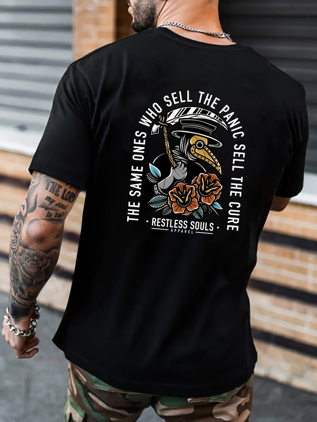 Raven Doctor Print Men's Short Sleeve T-Shirts, Comfy Casual Elastic Crew Neck Tops For Men's Outdoor Activities