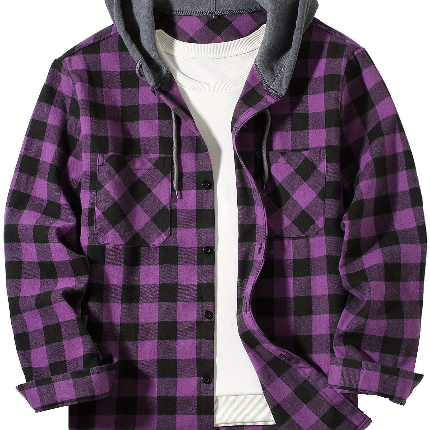 Stylish Casual Men's Classical Plaid Design Hooded Long Sleeve Shirts Top For Outdoor Spring And Fall