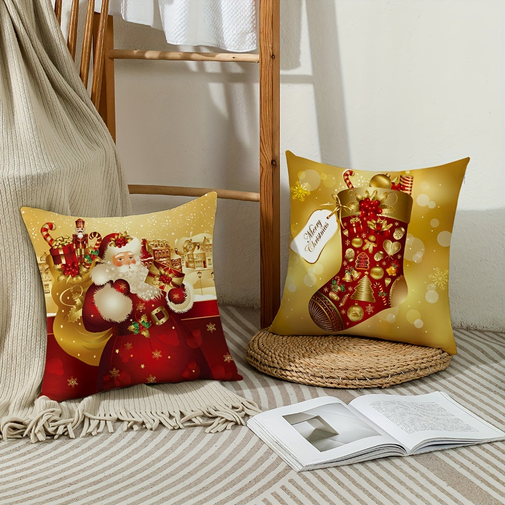 4pcs Double-Sided Print Christmas Pillow Covers, 18*18Inch Merry Christmas Nutcracker Pillow Cases, Christmas Velvet Golden Red Xmas Holiday Pillow Covers Set Of 4, For Couch Sofa Living Room Outdoor Christmas Home Decoration