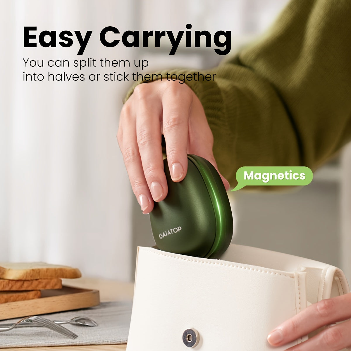 2pcs Magnetic Hand Warmers, 4000mAh Rechargeable Hand Warmer, 3 Heat Settings Electric Pocket Portable Hand Heater Gifts For Women, Men, Outdoor, Camping, Hunting Green