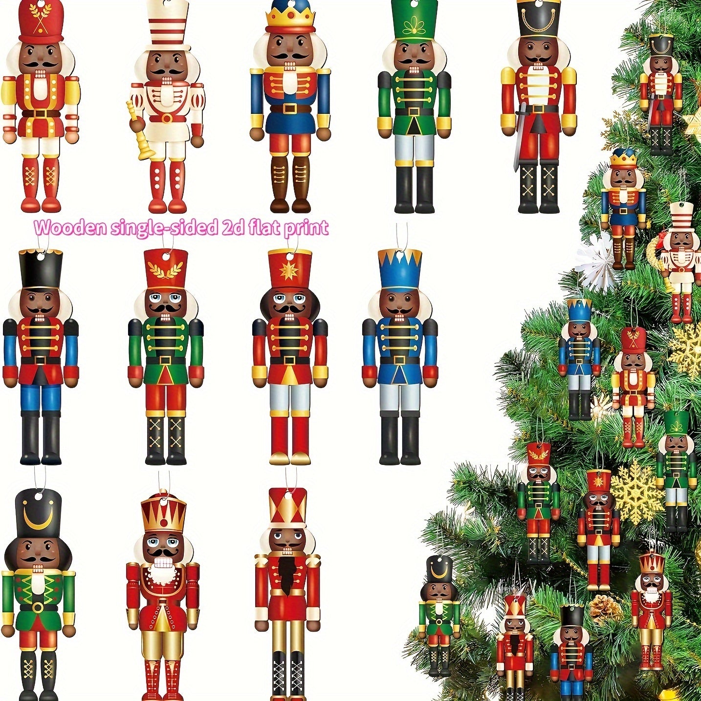 12pcs Nutcrackers Ornaments Hanging Tree Decorations King And Soldier Nutcracker Black Figures Nutcracker Ornaments For Tree