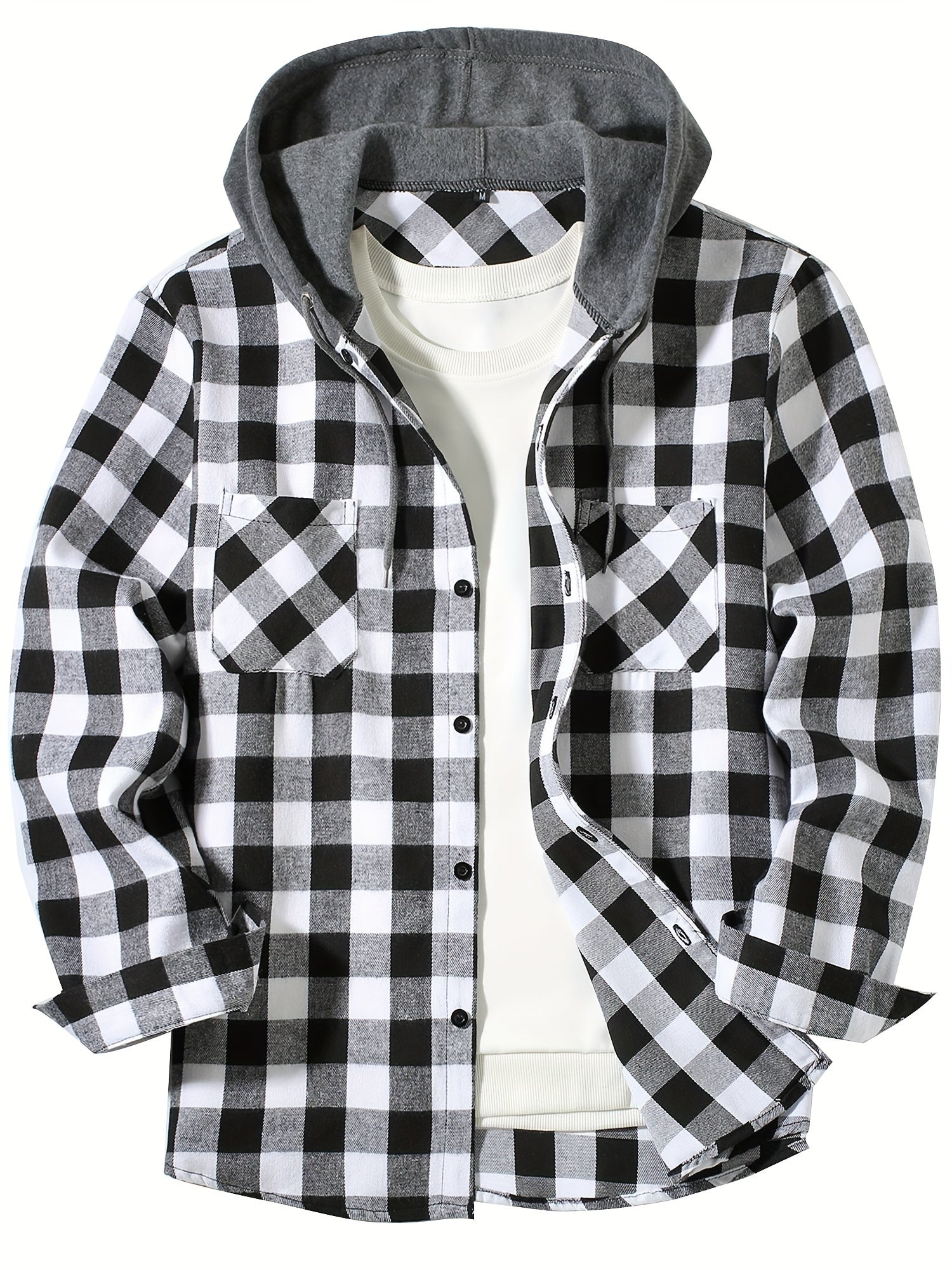Stylish Casual Men's Classical Plaid Design Hooded Long Sleeve Shirts Top For Outdoor Spring And Fall