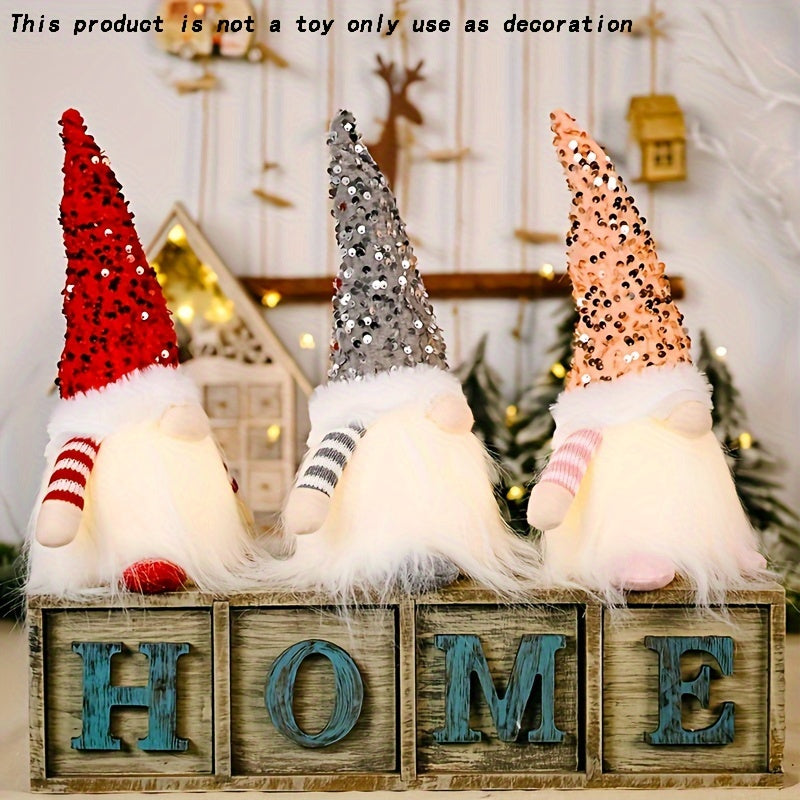 3pcs Rudolph Christmas Doll Ornaments - Glowing Faceless Figures with Sequins and Lights - Festive Window Decorations for Home, Living Room, Bar, Cafe, and Holiday Season