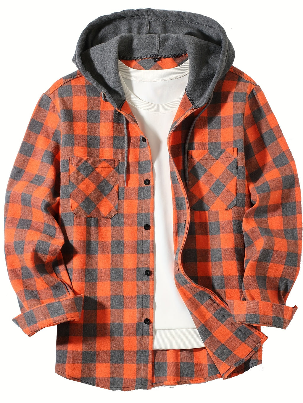 Stylish Casual Men's Classical Plaid Design Hooded Long Sleeve Shirts Top For Outdoor Spring And Fall