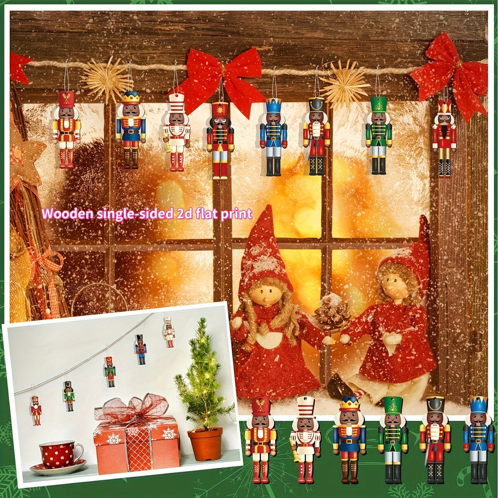12pcs Nutcrackers Ornaments Hanging Tree Decorations King And Soldier Nutcracker Black Figures Nutcracker Ornaments For Tree
