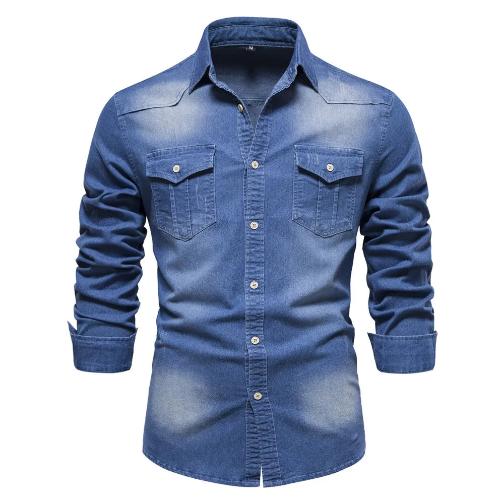 Men's Denim Jacket Iron Free, Men's Long Sleeved Shirt Jacket