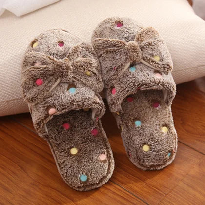2024 Christmas Open Toe Cotton Slippers White Silver Plush Flat Thermal Indoor Festival Shoes Non-Slip Warm Slippers for Winter