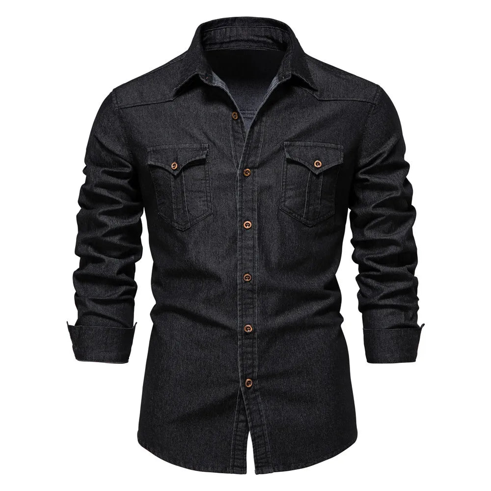 Men's Denim Jacket Iron Free, Men's Long Sleeved Shirt Jacket