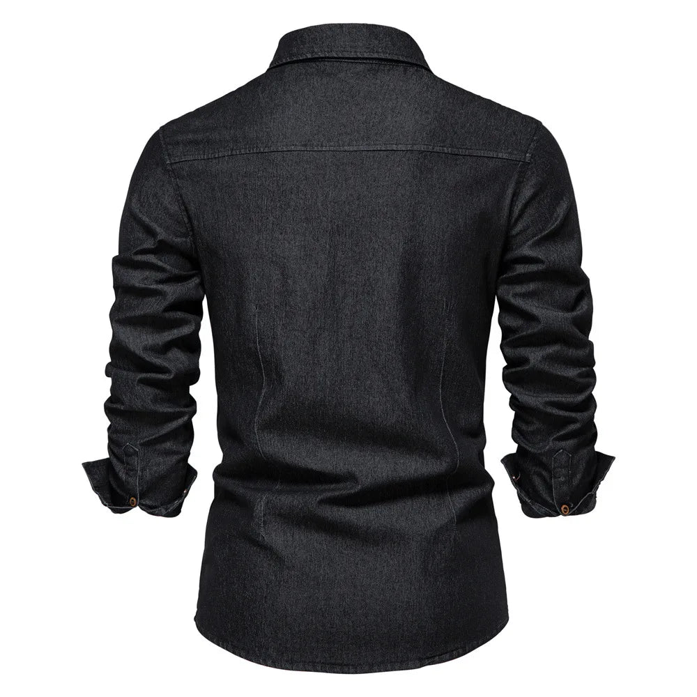 Men's Denim Jacket Iron Free, Men's Long Sleeved Shirt Jacket