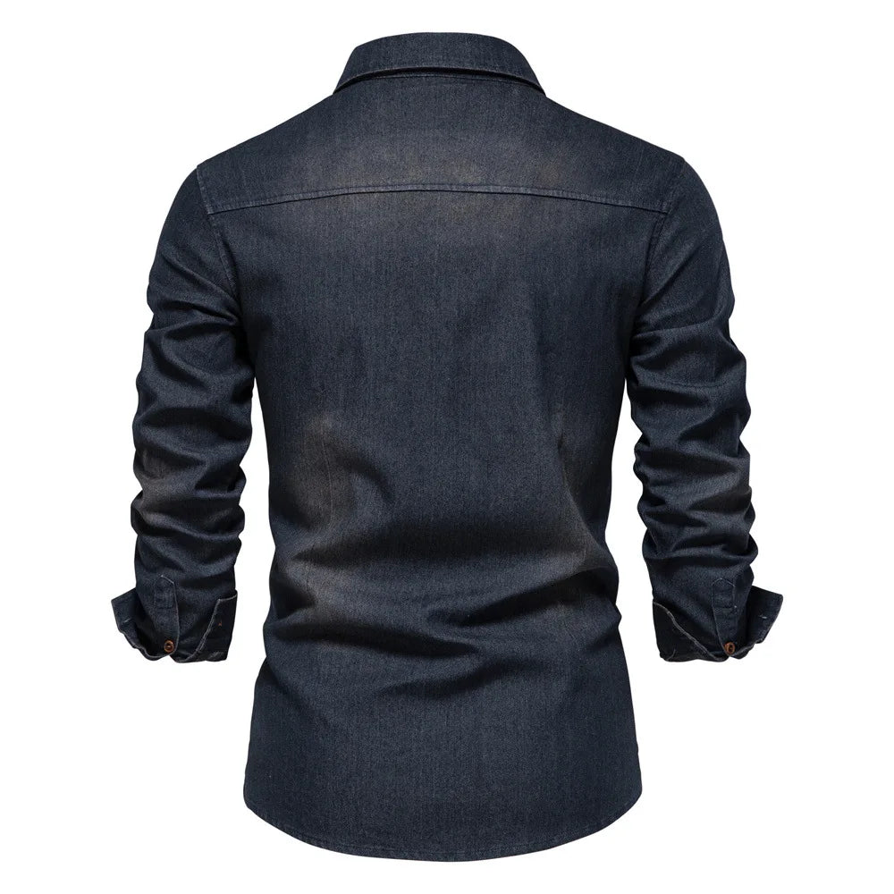 Men's Denim Jacket Iron Free, Men's Long Sleeved Shirt Jacket