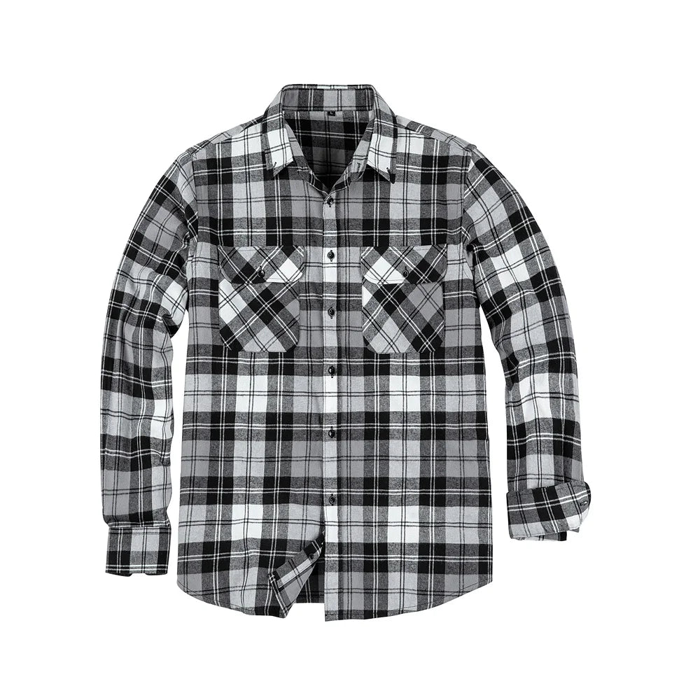 Mens Flannel Shirts Long Sleeve,Flannels for Men Button Down Plaid 100% Cotton With Dual Pockets