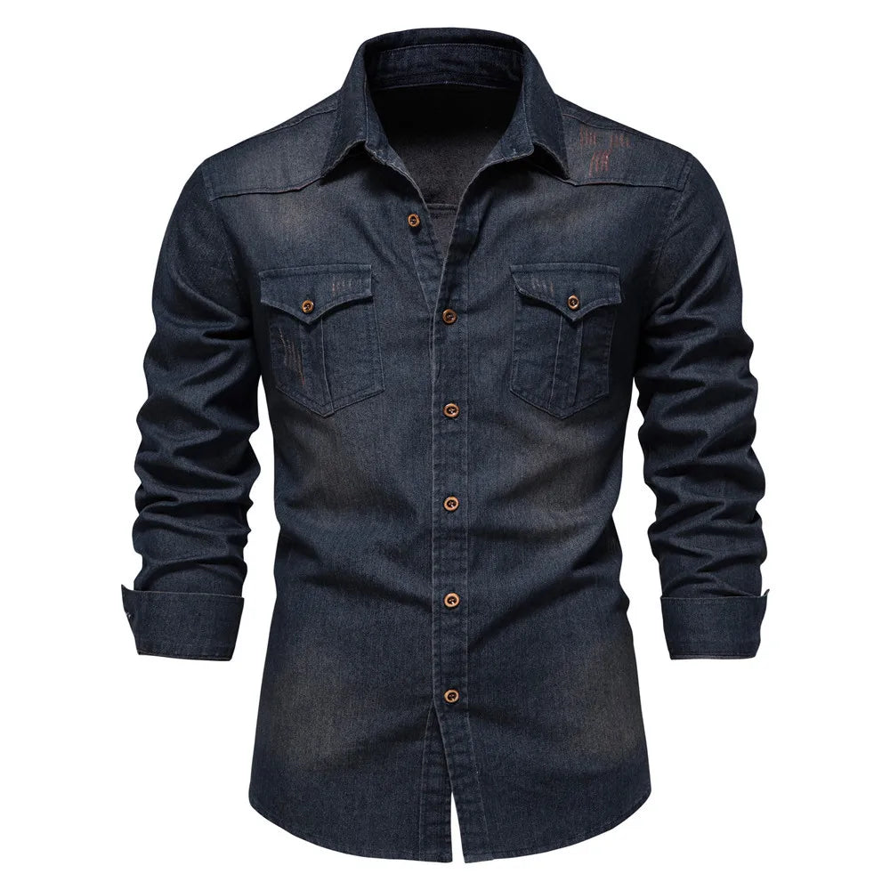 Men's Denim Jacket Iron Free, Men's Long Sleeved Shirt Jacket