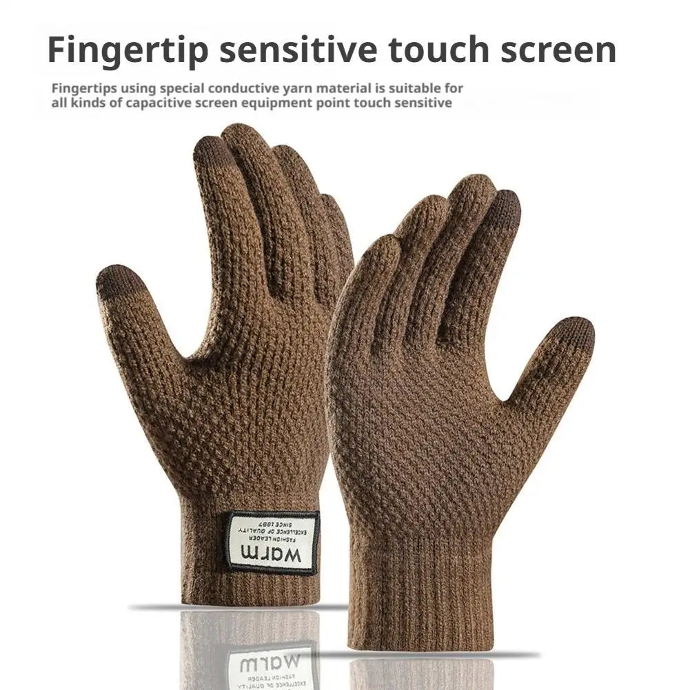 Winter Warm Alpaca Wool Gloves Full Finger Touchscreen Cashmere Gloves Autumn And Winter Men's Plush And Thick Jacquard Gloves