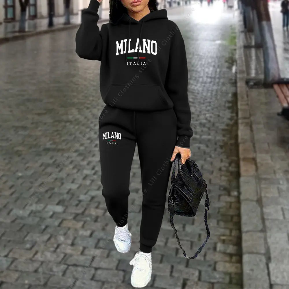 Autumn Winter Women's Sets 2pcs Hoodies Pants Suit Sports Outfits 2025 MILANO Letter Print Aesthetic Clothes Ladies Tracksuit
