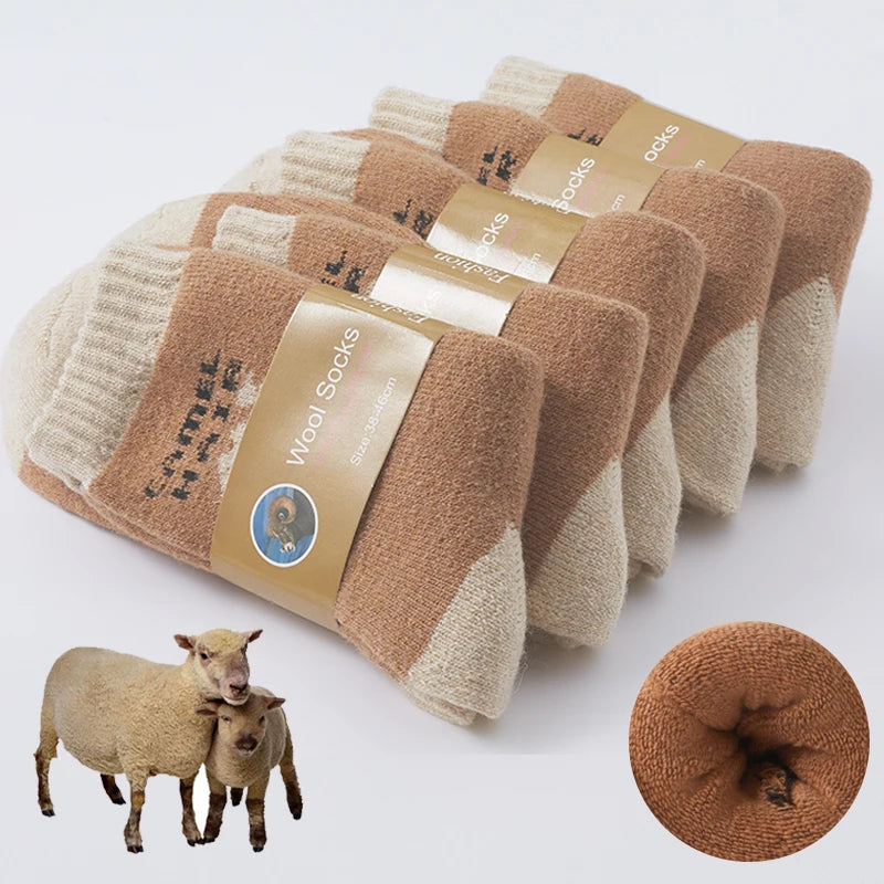 5 Pairs/lot Warm Wool Socks Men's Comfortable Soft Thicken Plush Casual Work Socks Winter Cycling Sport Cold Floor Sock Women