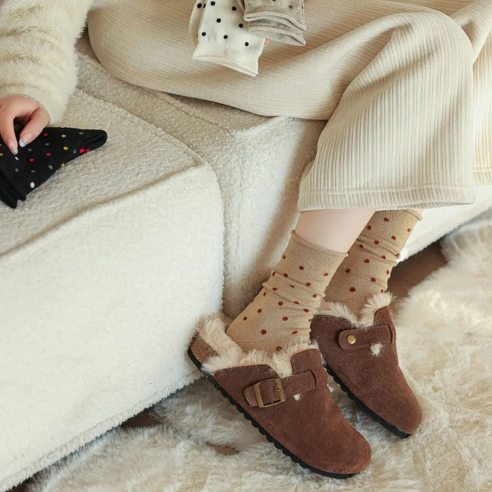 Wool Socks Women Autumn and Winter Thick Warm Middle-tube Socks Polka Dot Japanese Kawaii Cute Thermal Long Socks Christmas Gift