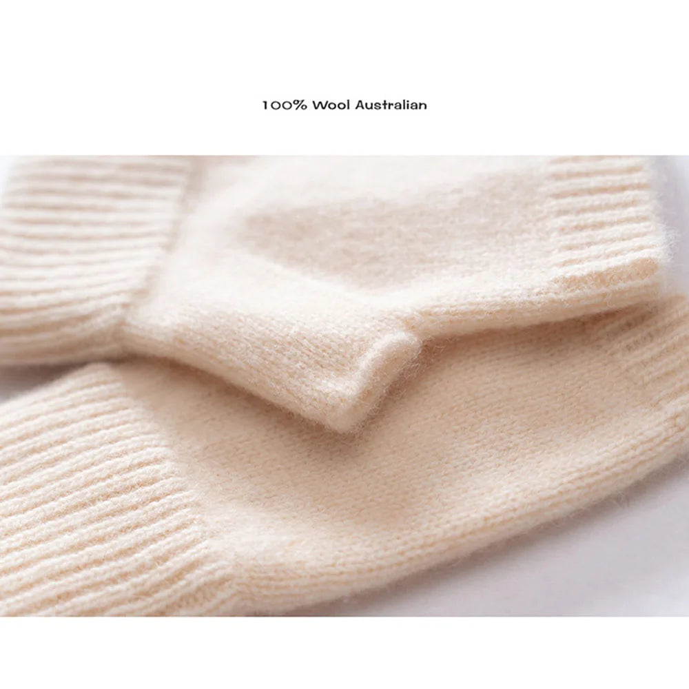 Gloves 100% Wool Knitted Women Winter Thermal Soft Mittens 15cm Knitted Fingerless Gloves Solid Color Black Semi Finger Mittens