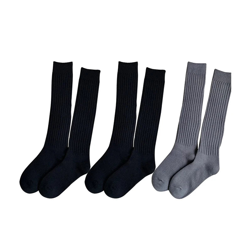 Calf Socks Autumn/Winter Thickened Coffee Colored Stacked Socks Japanese Knee Length Socks Double Needle Socks For Women