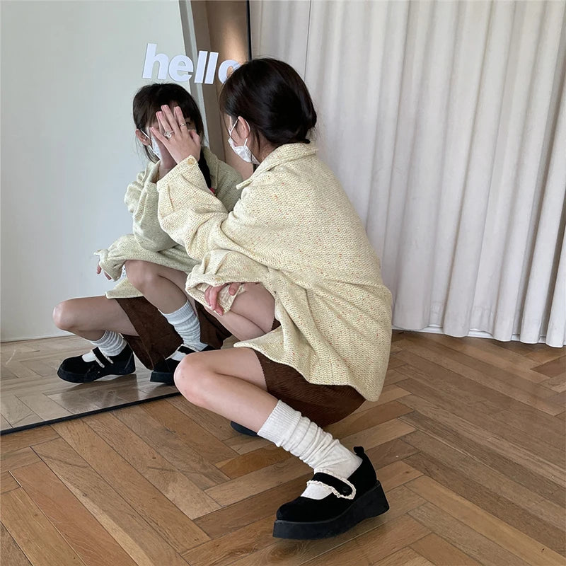 Calf Socks Autumn/Winter Thickened Coffee Colored Stacked Socks Japanese Knee Length Socks Double Needle Socks For Women