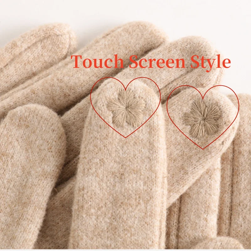 Wool Winter Cashmere Gloves for Women Warm Touch Screen Gloves Cold Protection Full Finger Mittens Outdoor Cycling Thick Woolen Glove