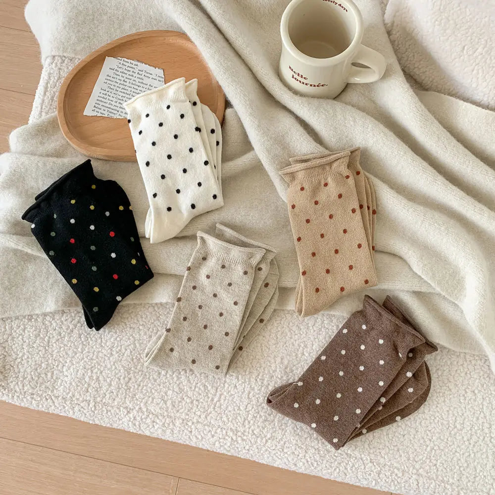Wool Socks Women Autumn and Winter Thick Warm Middle-tube Socks Polka Dot Japanese Kawaii Cute Thermal Long Socks Christmas Gift