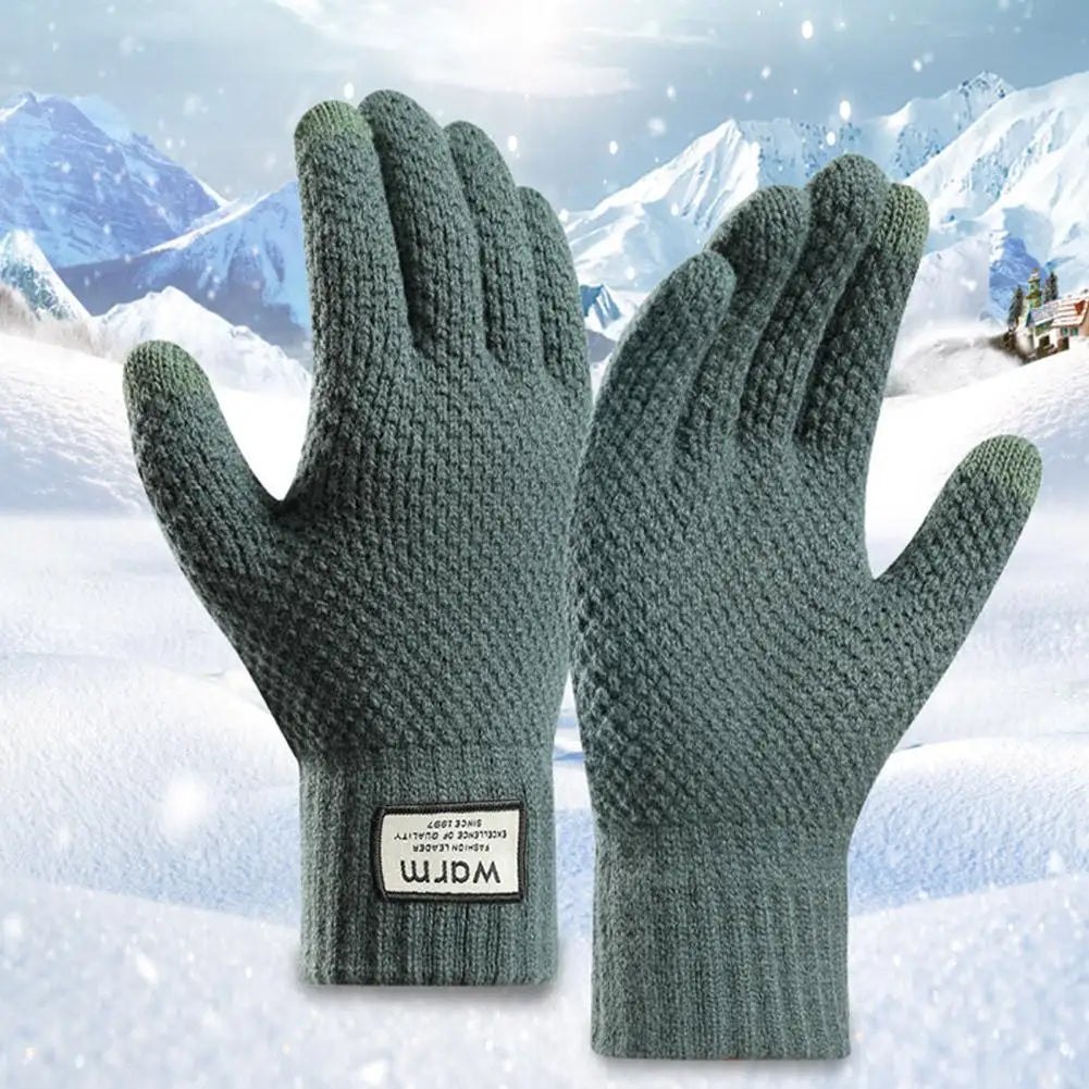 Winter Warm Alpaca Wool Gloves Full Finger Touchscreen Cashmere Gloves Autumn And Winter Men's Plush And Thick Jacquard Gloves