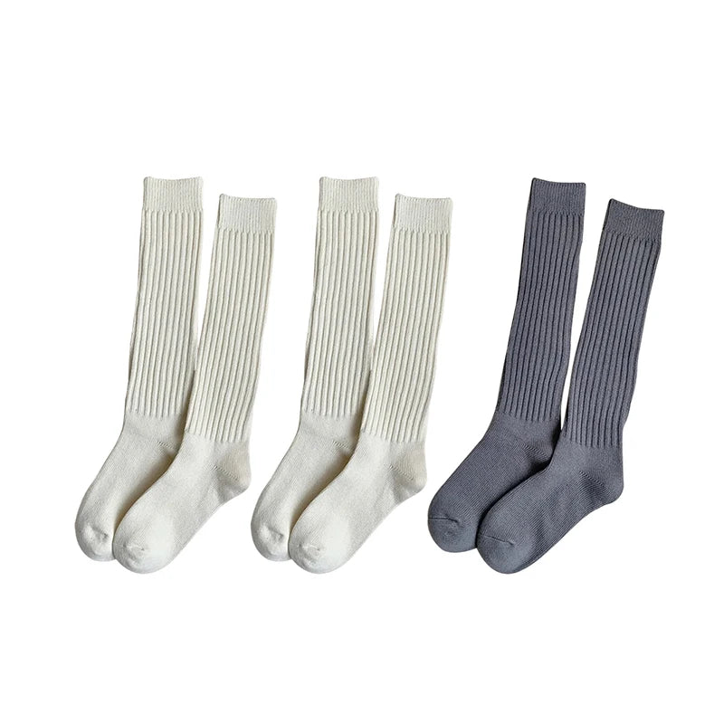 Calf Socks Autumn/Winter Thickened Coffee Colored Stacked Socks Japanese Knee Length Socks Double Needle Socks For Women
