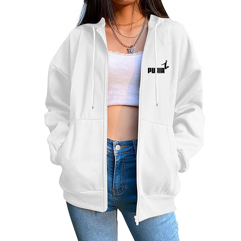 New in Women Tracksuit Trend Printing Hooded Sweatshirts Pants 2Pcs Set Casual Zipper Overcoat Suit Daily Clothing Autumn Winter