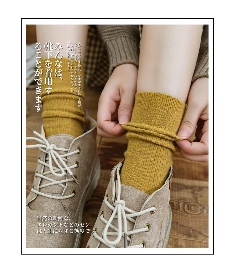 Fine-spun wool socks, winter thickened boneless knitted mid-calf socks, long leg covers with boots, calf pile socks