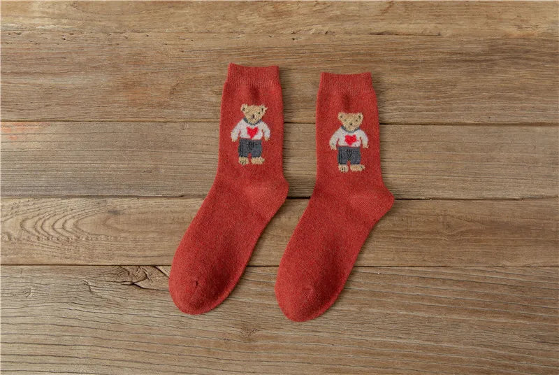 Thick and Warm Wool Socks for Autumn and Winter, Trendy Cartoon-style Retro Mid-calf Socks, Comfortable Short Socks