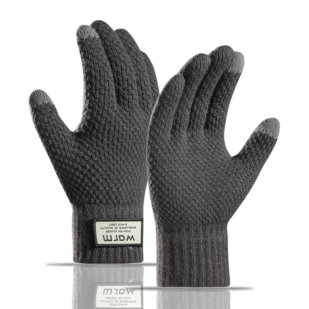 Winter Warm Alpaca Wool Gloves Full Finger Touchscreen Cashmere Gloves Autumn And Winter Men's Plush And Thick Jacquard Gloves
