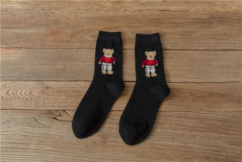 Thick and Warm Wool Socks for Autumn and Winter, Trendy Cartoon-style Retro Mid-calf Socks, Comfortable Short Socks