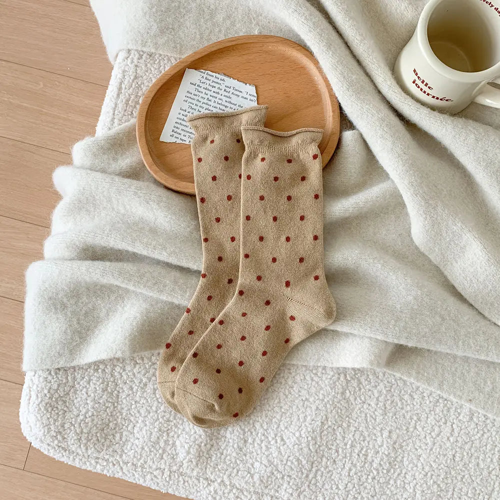 Wool Socks Women Autumn and Winter Thick Warm Middle-tube Socks Polka Dot Japanese Kawaii Cute Thermal Long Socks Christmas Gift