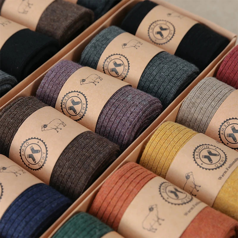 Fine-spun wool socks, winter thickened boneless knitted mid-calf socks, long leg covers with boots, calf pile socks