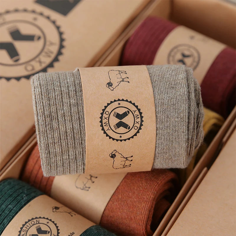 Fine-spun wool socks, winter thickened boneless knitted mid-calf socks, long leg covers with boots, calf pile socks