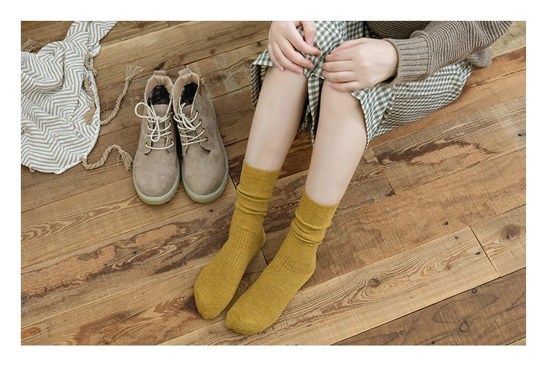 Fine-spun wool socks, winter thickened boneless knitted mid-calf socks, long leg covers with boots, calf pile socks