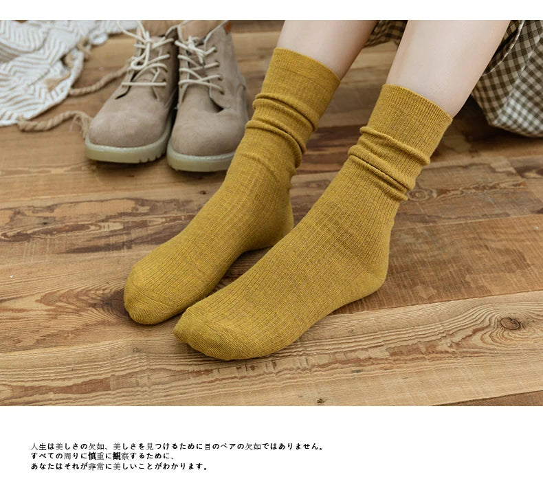Fine-spun wool socks, winter thickened boneless knitted mid-calf socks, long leg covers with boots, calf pile socks